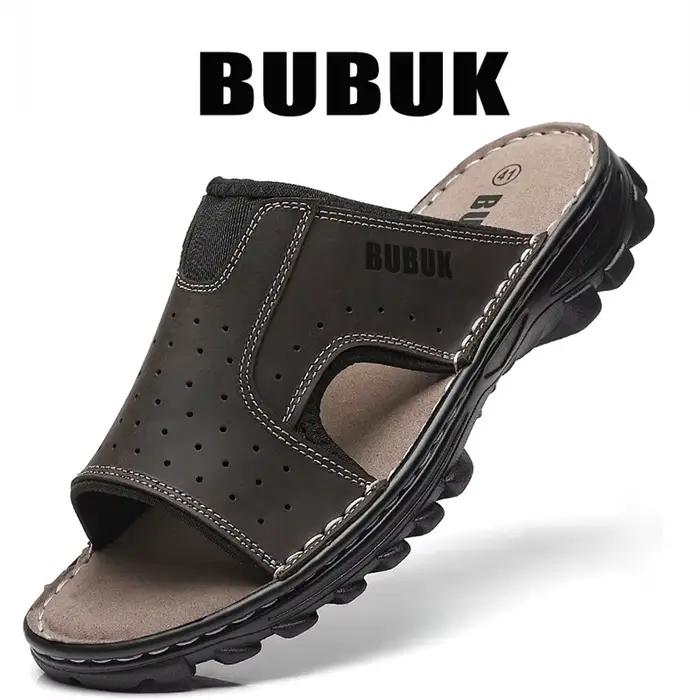 Chaussures de sport et de plage pour hommes Bubuk, pantoufles en cuir véritable avec un design confortable à bout ouvert, adaptées à un usage décontracté en intérieur et en extérieur, sandales décontr