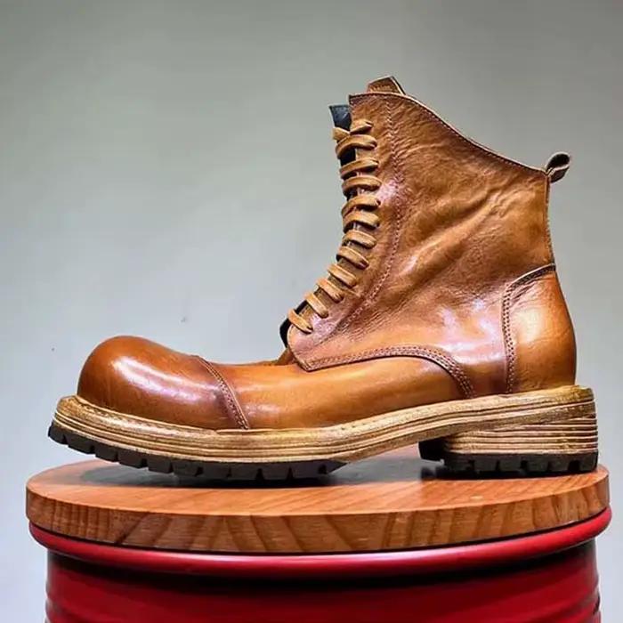 Bottines en cuir véritable faites à la main pour hommes, style britannique, printemps automne, bout rond, talons moyens, pour affaires et loisirs, bottes montantes élégantes à offrir