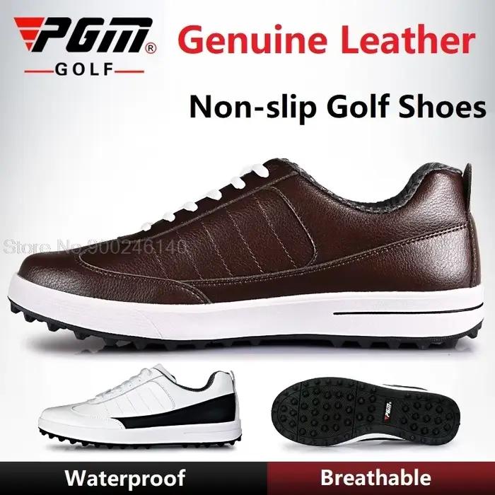 Chaussures de golf imperméables en cuir véritable pour hommes