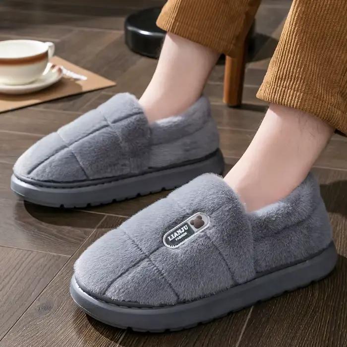 Chaussons hiver unis en coton avec semelle pelucheuse antidérapante pour homme occasions intérieures détente confortable à offrir