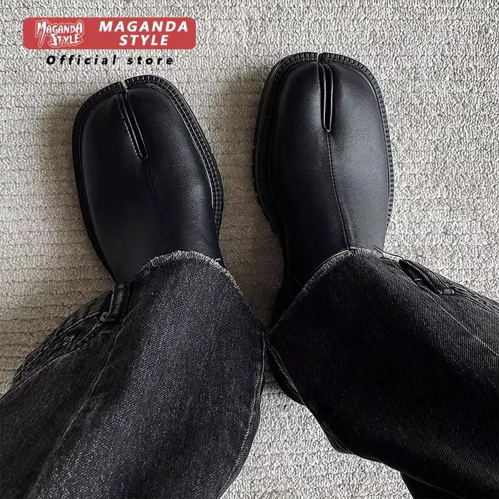 Maganad Tabi Babouches-Mocassins plats en cuir véritable pour hommes et femmes