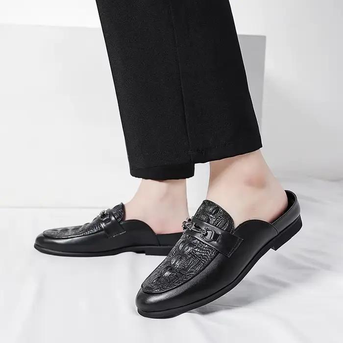 Mocassins en cuir verni à motif d'alligator pour hommes, demi-pantoufles pour hommes, mocassins respirants, chaussures de conduite à enfiler, décontracté, nouveau