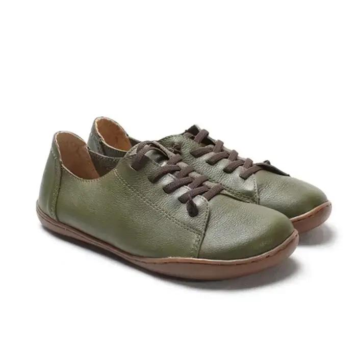 HOVINGE femmes chaussures plat authentique en cuir véritable bout uni à lacets dames