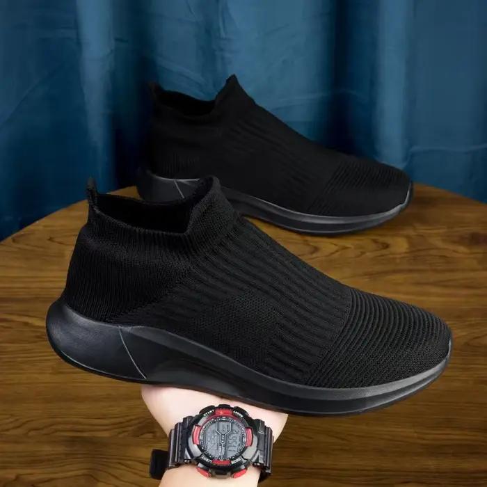 Chaussures de chaussette en maille pour hommes, printemps automne, décontractées, respirantes, résistantes à l'usure, bout rond, mocassins, semelle EVA, doublure tissu, bleu ciel, kaki, noir, bleu, confort optimal, promenades en ville, événements informels