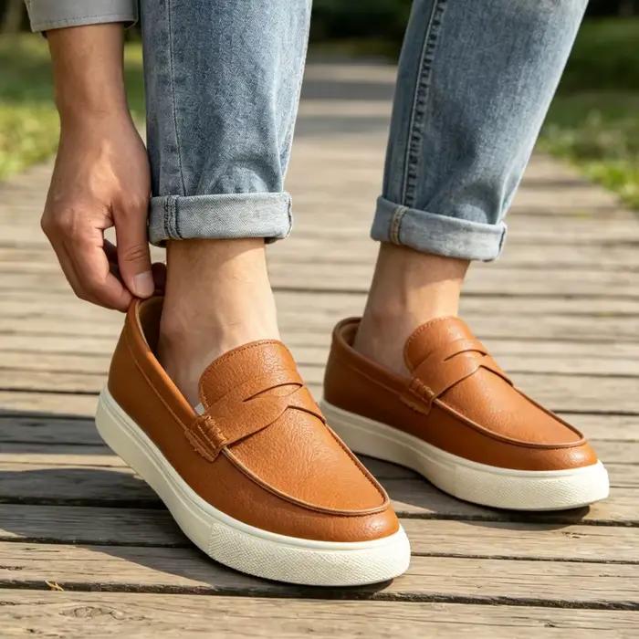 Mocassins classiques de créateur pour hommes, chaussures à enfiler respirantes, chaussures plates décontractées pour hommes, chaussures confortables en cuir PU, chaussures paresseuses pour hommes