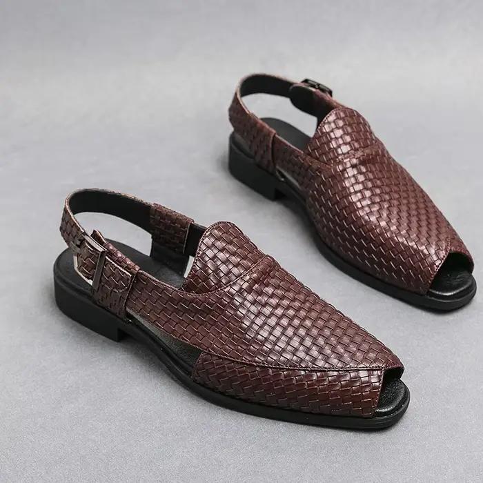Sandales pour hommes mode extérieur romain en cuir véritable intérieur maison plate-forme mâle chaussures de plage