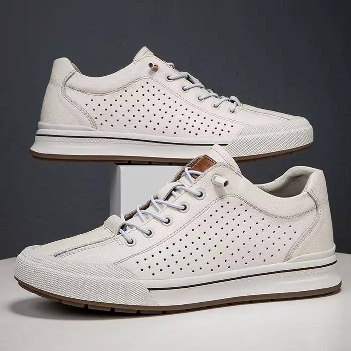 Chaussures de marche en cuir véritable de Style britannique, chaussures d'extérieur avec ascenseur, semelles intérieures pour augmenter la hauteur, chaussures vulcanisées à lacets