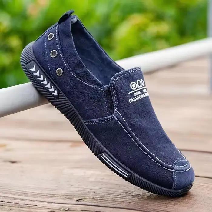 Chaussures en toile pour hommes en denim, baskets à enfiler, mocassins de conduite d'extérieur tendance vintage pour l'été