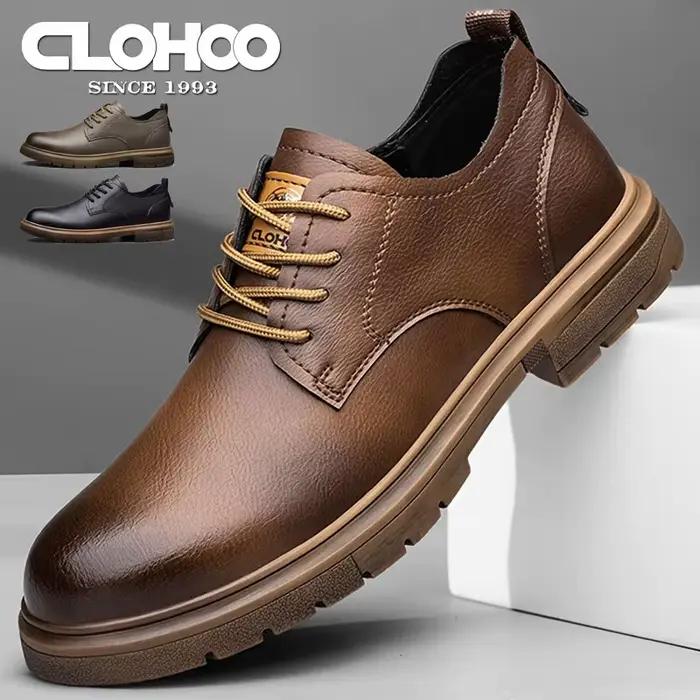 52/2000 CLOHOO chaussures pour hommes faites à la main chaussures en cuir décontractées d'affaires respirant semelle souple confortable classique à lacets chaussures pour hommes