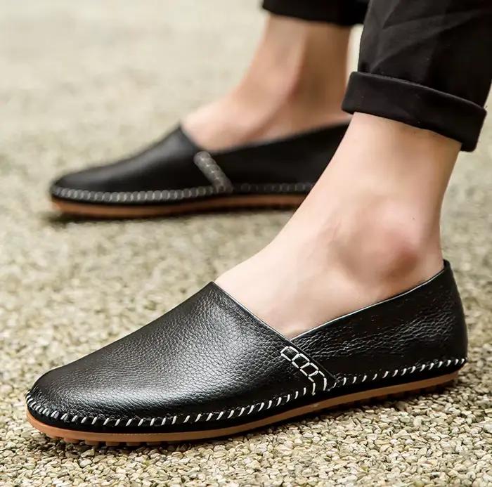 Mocassins en cuir à enfiler pour Homme, chaussures de conduite décontractées, respirantes, souples et confortables, grande taille