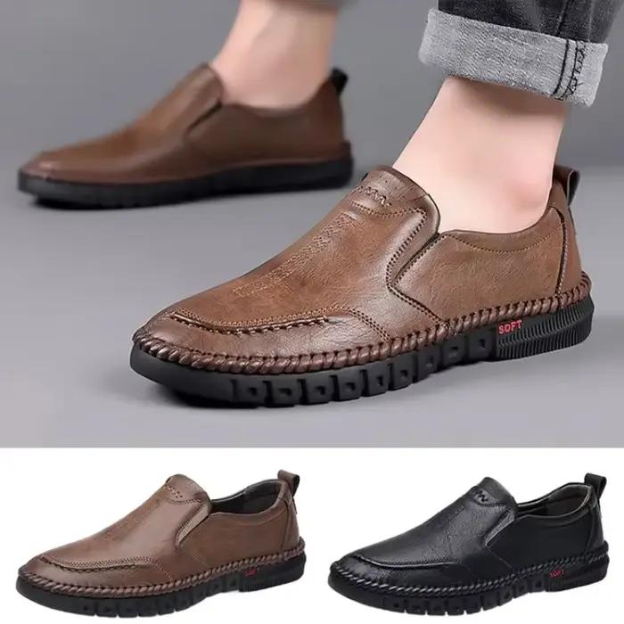 Chaussures à enfiler en cuir véritable cousues à la main pour hommes