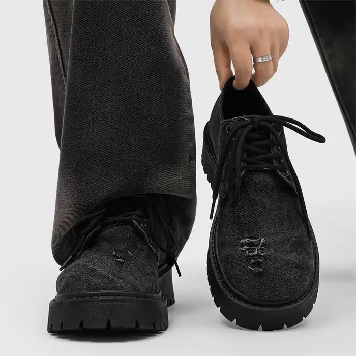 Chaussures Derby en Denim vieilli pour hommes