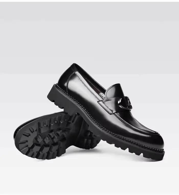 Chaussures en cuir véritable JMH pour hommes bout rond semelles caoutchouc pour mariage et cérémonies formelles