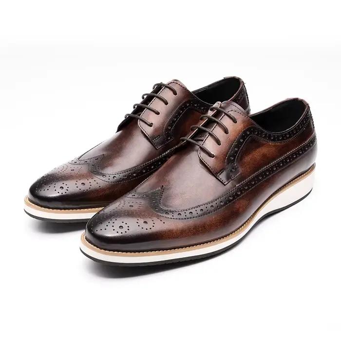 Brogues classiques hommes chaussures bureau d'affaires Oxfords décontracté à lacets mode hommes costumes chaussures en cuir pur bout d'aile rétro chaussures habillées