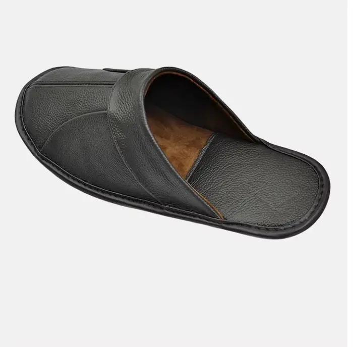 Chaussons de Confort Premium pour Hommes en Cuir Véritable Noir