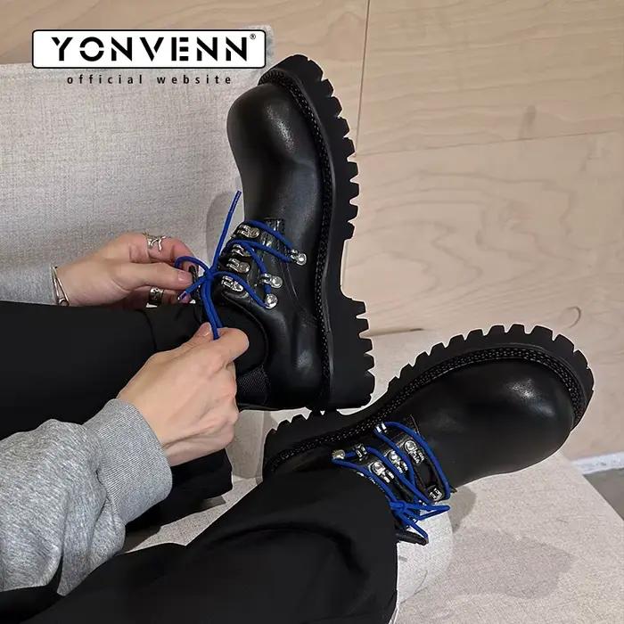 YONWENN chaussures de travail en cuir originales pour hommes mode Double dentelle Design site officiel couleur bloquée