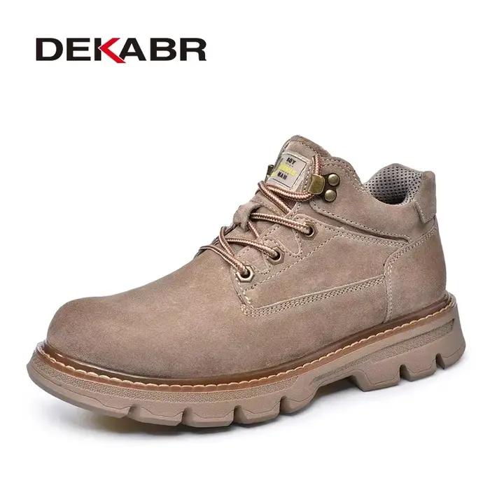 Bottes en cuir véritable DEKABR pour hommes, style britannique, confortables, résistantes à l'eau, bottes classiques pour l'automne et l'hiver, idéales pour les randonnées en plein air