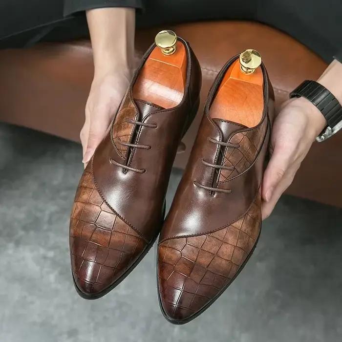 Chaussures NUOZW en cuir de crocodile homme bout pointu motif vichy occasion bureau carrière et événements spéciaux