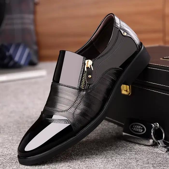 2025Men chaussures en cuir pointu pointues en plein air anti-dérapant plat mode affaires fermeture éclair