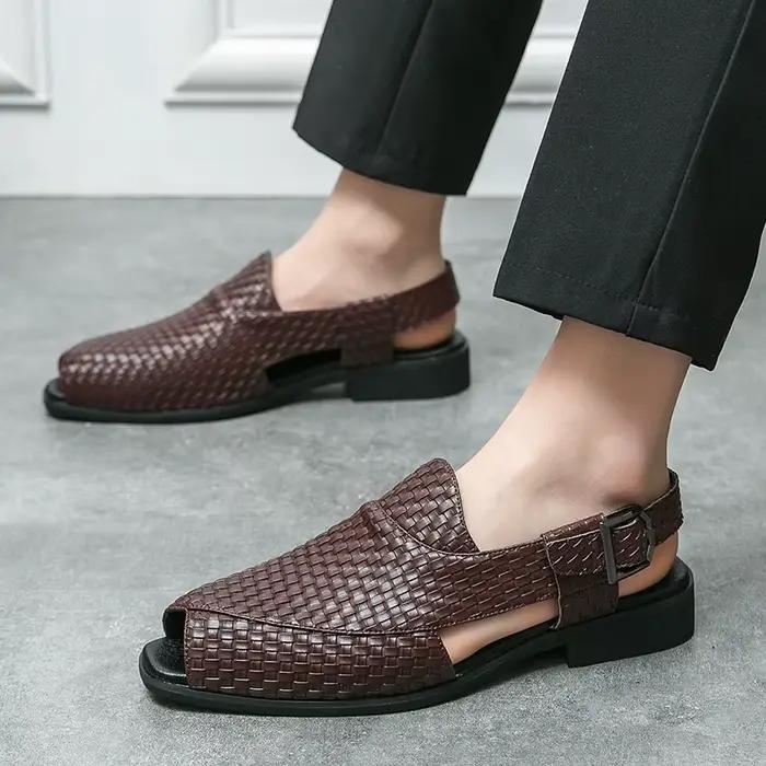 Sandales pour hommes mode extérieur romain en cuir véritable intérieur maison plate-forme mâle chaussures de plage