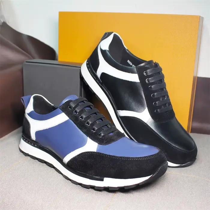 Chaussures en cuir pour hommes de haute qualité à lacets bout rond confortable à la main bleu chaussures de loisir à la mode chaussures de Banquet de mariage