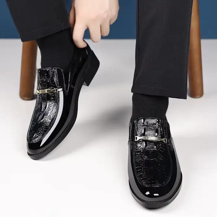 Chaussures habillées de luxe en cuir de Crocodile pour hommes, chaussures d'affaires décontractées pour fête de mariage, mocassins à enfiler de haute qualité, grande taille