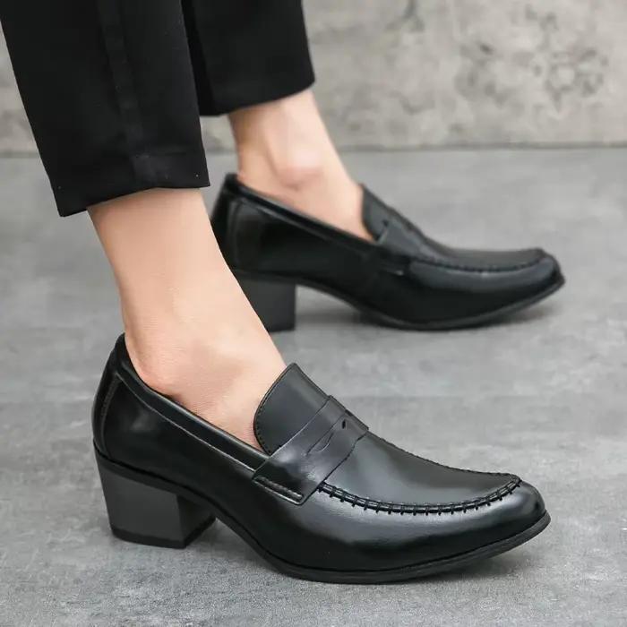 Classique épais talons hauts britannique affaires chaussures sociales hommes haute qualité richelieu plate-forme en cuir chaussures hommes en cuir formel pour homme
