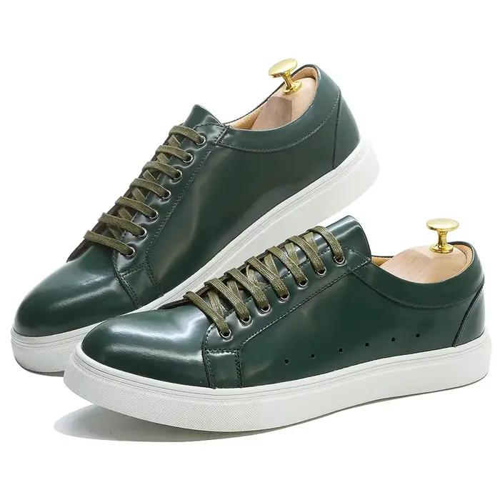 Baskets Derby à lacets en cuir verni pour hommes, chaussures décontractées à la mode, vert/noir, respirantes, confortables, nouvelle collection printemps automne