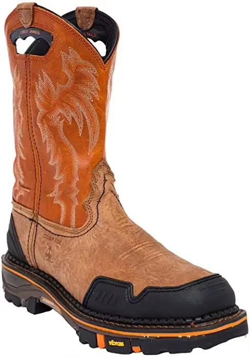 Bottes de cowboy de travail en cuir marron pour hommes