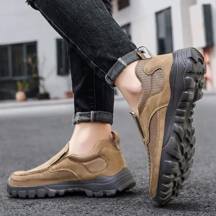 Chaussures décontractées en cuir faites à la main hommes baskets en plein air