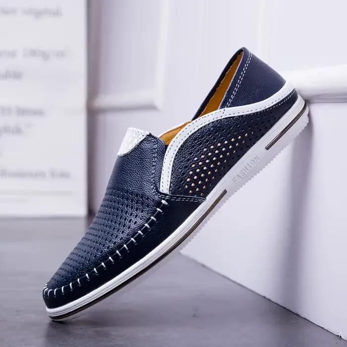 Mocassins Respirants pour Hommes, Chaussures Décontractées en Cuir Véritable pour Occasions Estivales et Informelles
