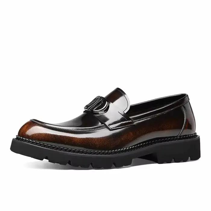 Chaussures en cuir véritable JMH pour hommes bout rond semelles caoutchouc pour mariage et cérémonies formelles