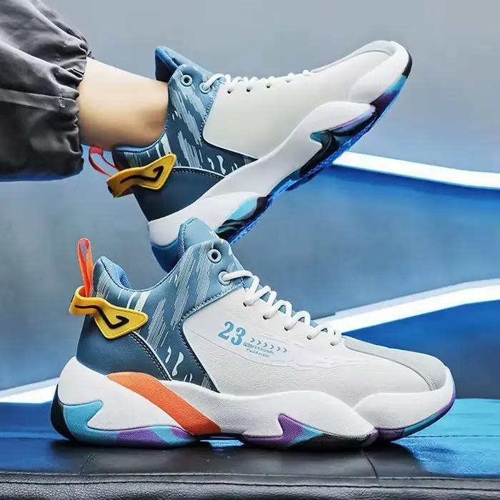 Chaussures de basketball montantes homme respirantes printemps automne PU caoutchouc semelles EVA sportives casual sneakers multicolore
