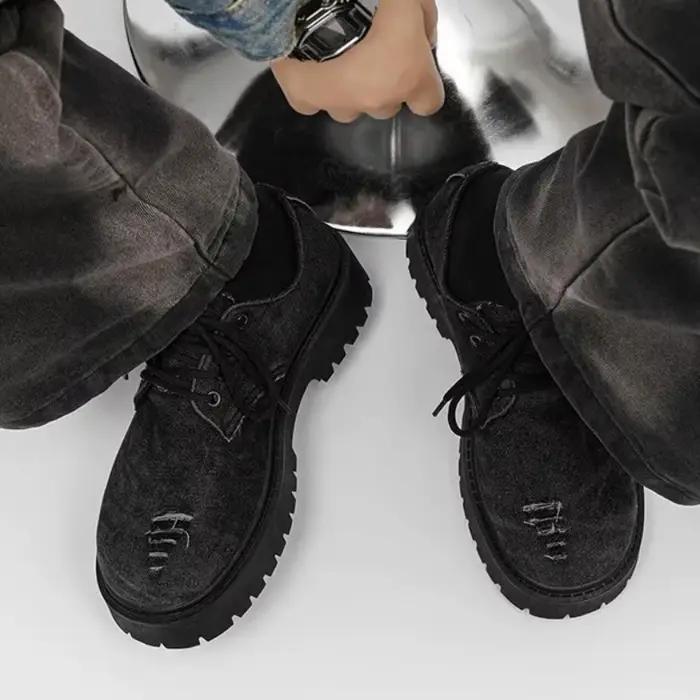 Chaussures Derby à plateforme en Denim vieilli pour hommes