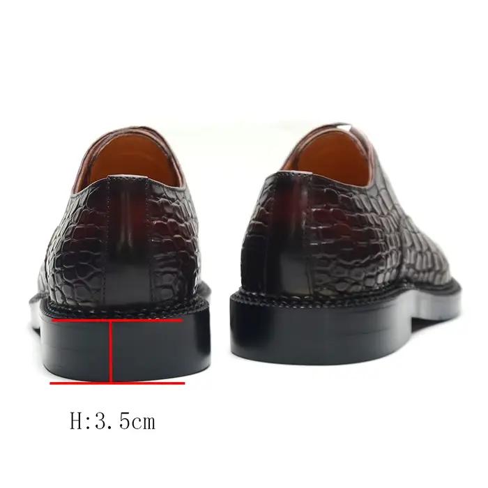 Chaussures habillées de luxe pour hommes, Oxfords à hauteur accrue, en cuir de vache véritable, motif Crocodile, chaussures de mariage élégantes pour hommes