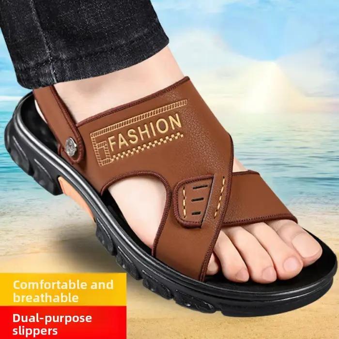 Sandales Homme 2025 Nouveauté Été Plage Extérieur Confortables à Semelle Épaisse Double Bride Respirantes Chaussures Décontractées à Enfiler pour Papa