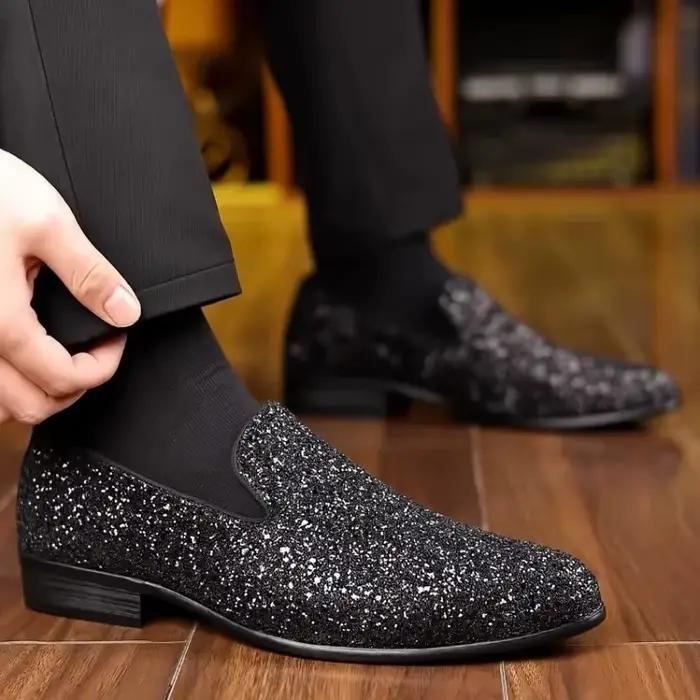 Hommes chaussures de fête formelles mocassins de luxe or argent paillettes chaussure de mariage sans lacet pour partie et occasions spéciales