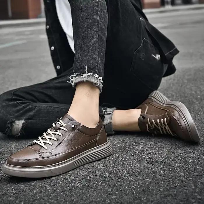 Classiques marron en cuir véritable chaussures décontractées hommes