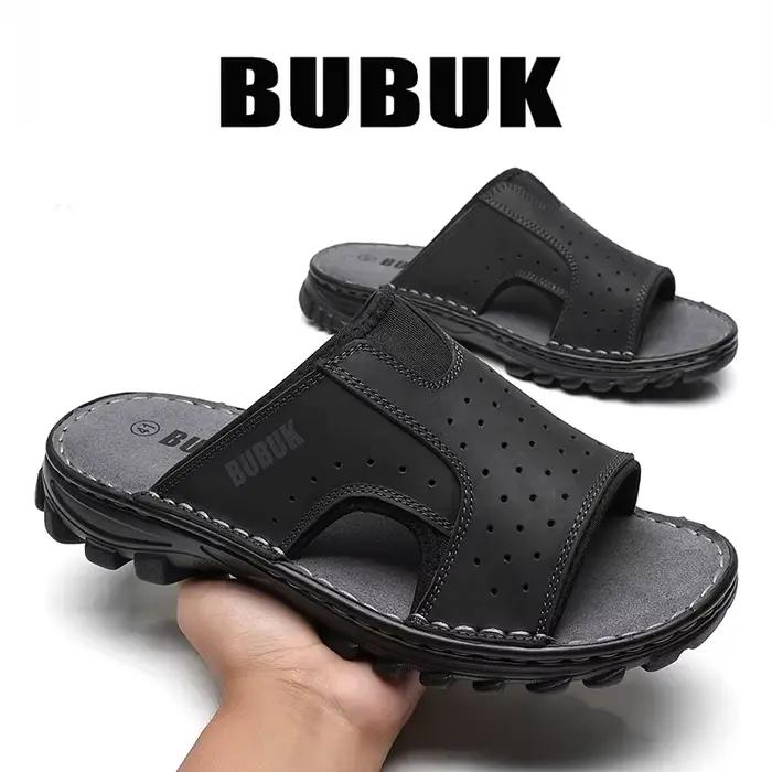 Chaussures de sport et de plage pour hommes Bubuk, pantoufles en cuir véritable avec un design confortable à bout ouvert, adaptées à un usage décontracté en intérieur et en extérieur, sandales décontr