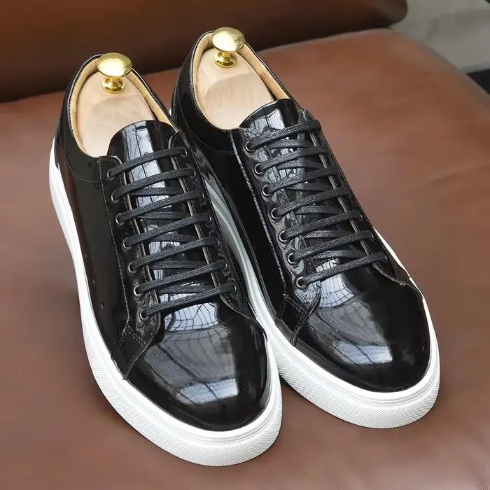 Baskets Derby à lacets en cuir verni pour hommes, chaussures décontractées à la mode, vert/noir, respirantes, confortables, nouvelle collection printemps automne
