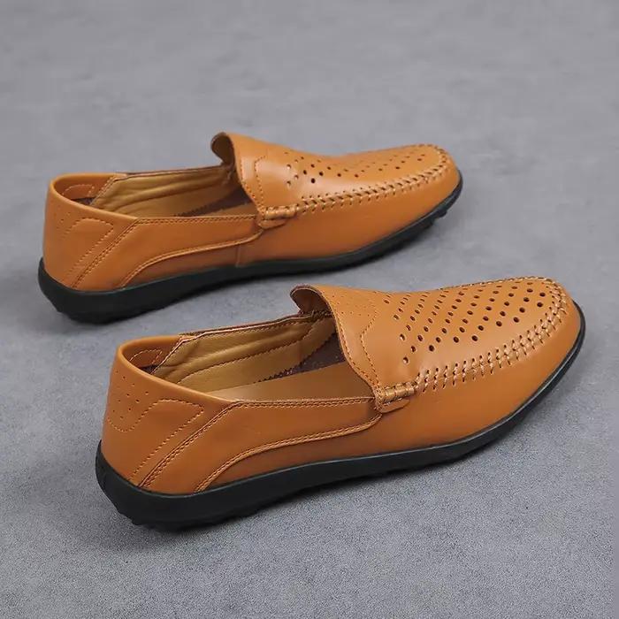 Mocassins en cuir véritable pour hommes décontractés design italien respirants été pointure ajustée à enfiler occassions spéciales