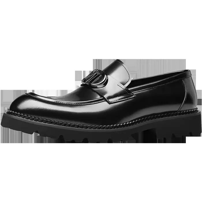 Chaussures en cuir véritable JMH pour hommes bout rond semelles caoutchouc pour mariage et cérémonies formelles
