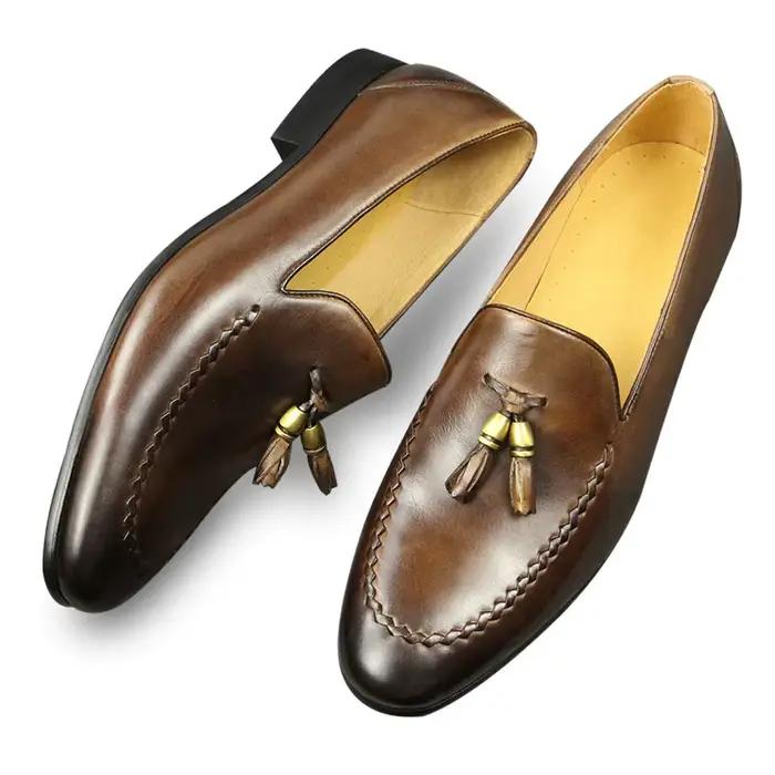 Mocassins en cuir véritable à franges pour hommes