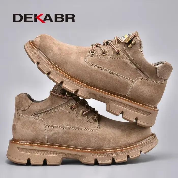 Bottes en cuir véritable DEKABR pour hommes, style britannique, confortables, résistantes à l'eau, bottes classiques pour l'automne et l'hiver, idéales pour les randonnées en plein air