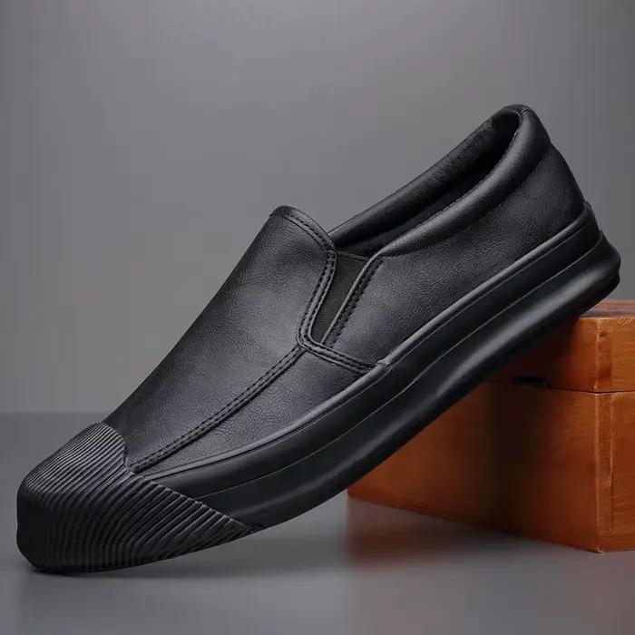 Plimsoll-Baskets Plates Décontractées en Cuir pour Homme