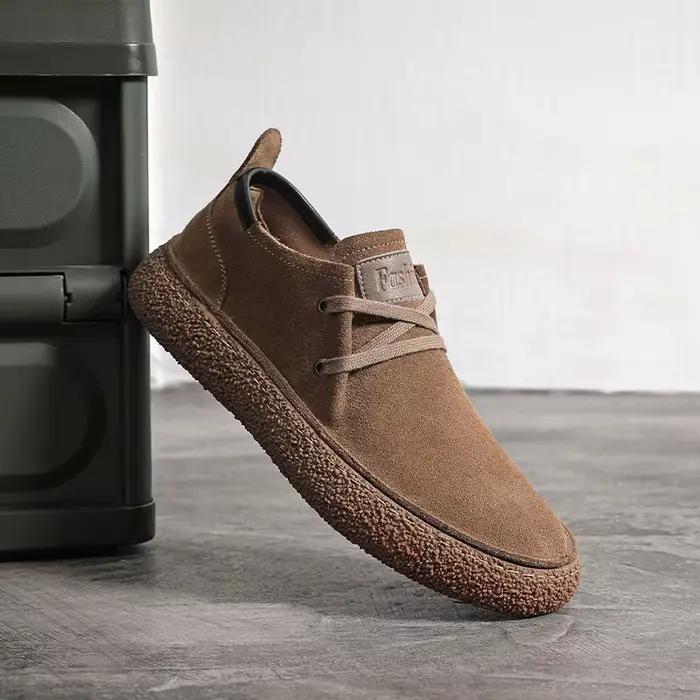 Chaussures décontractées en daim et cuir véritable pour hommes, chaussures de conduite légères et confortables à lacets, Oxfords d'extérieur