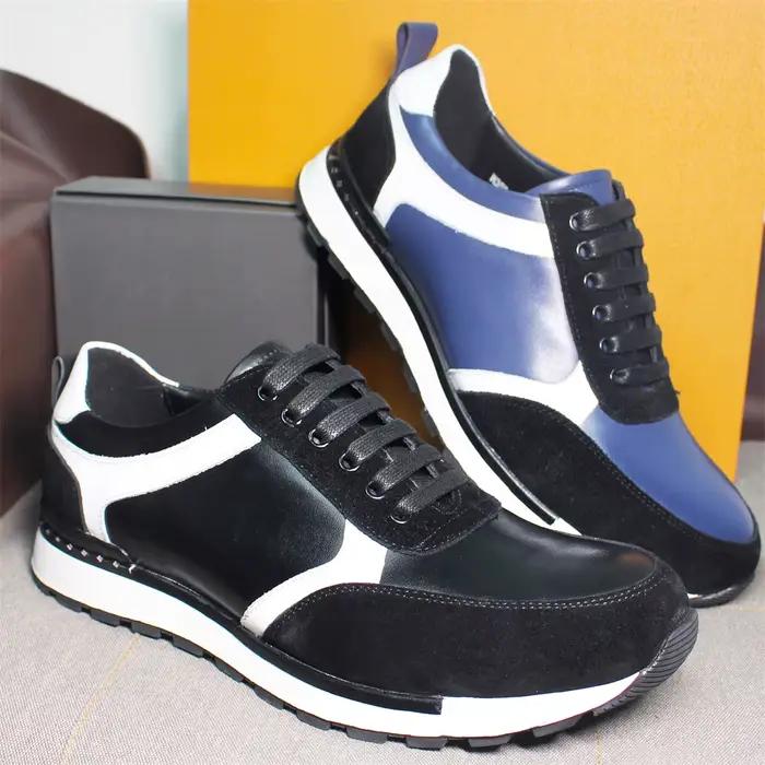 Chaussures en cuir pour hommes de haute qualité à lacets bout rond confortable à la main bleu chaussures de loisir à la mode chaussures de Banquet de mariage