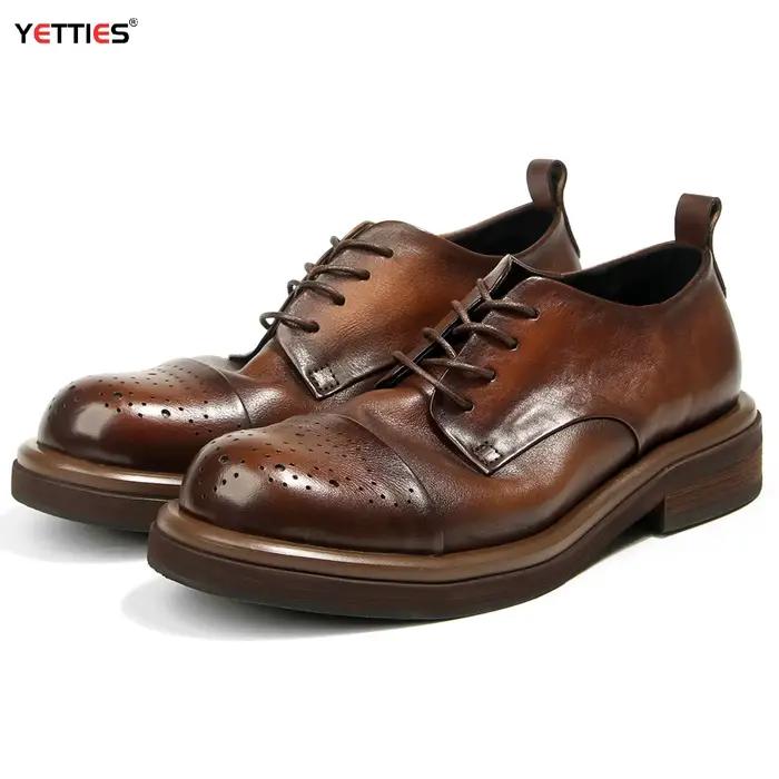 Chaussures en cuir décontractées sculptées à trois articulations pour hommes
