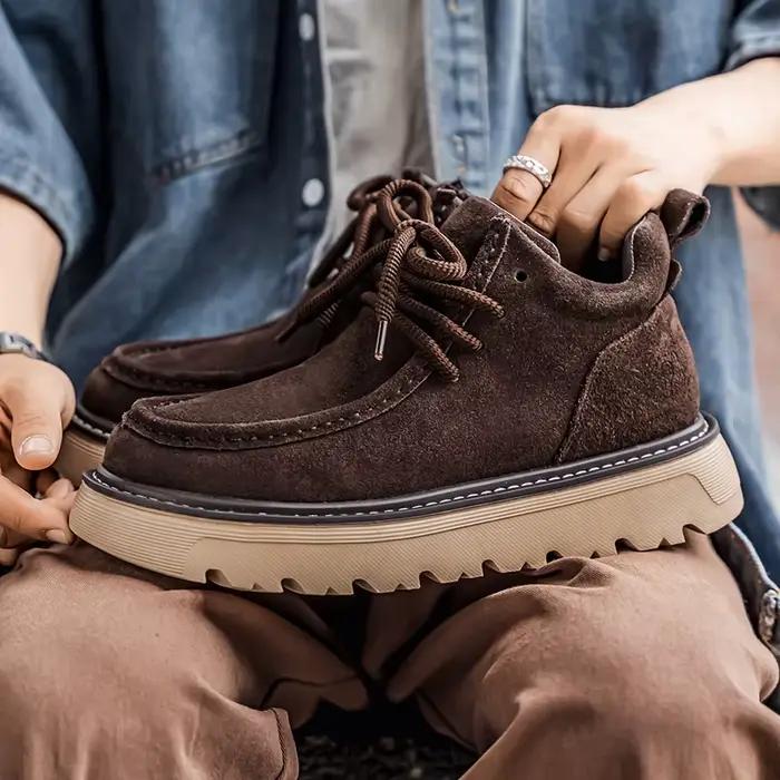 Bottes en daim rétro pour hommes, baskets montantes confortables et élégantes pour occasions spéciales style de rue printemps automne