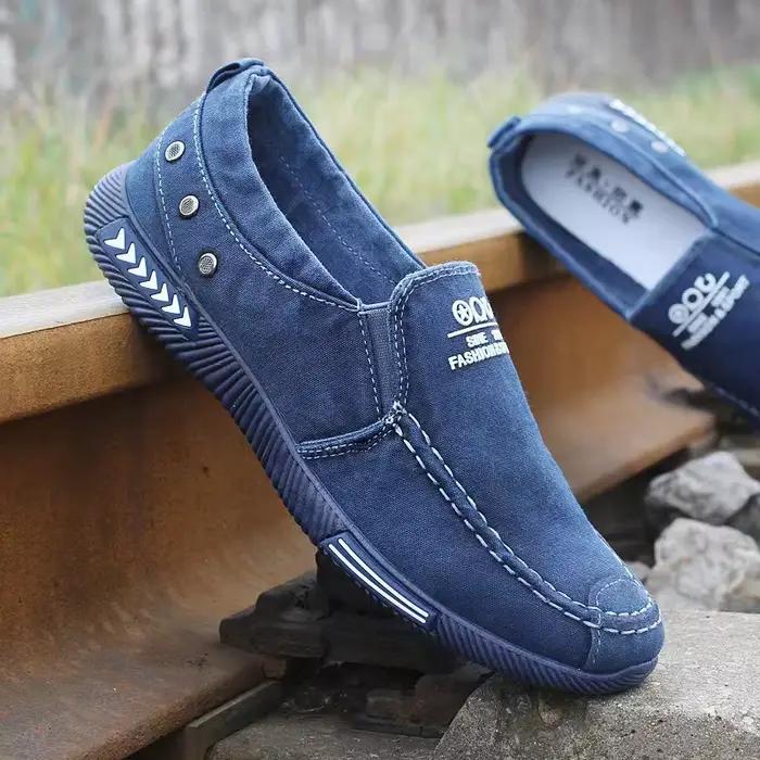 Chaussures en toile pour hommes en denim, baskets à enfiler, mocassins de conduite d'extérieur tendance vintage pour l'été